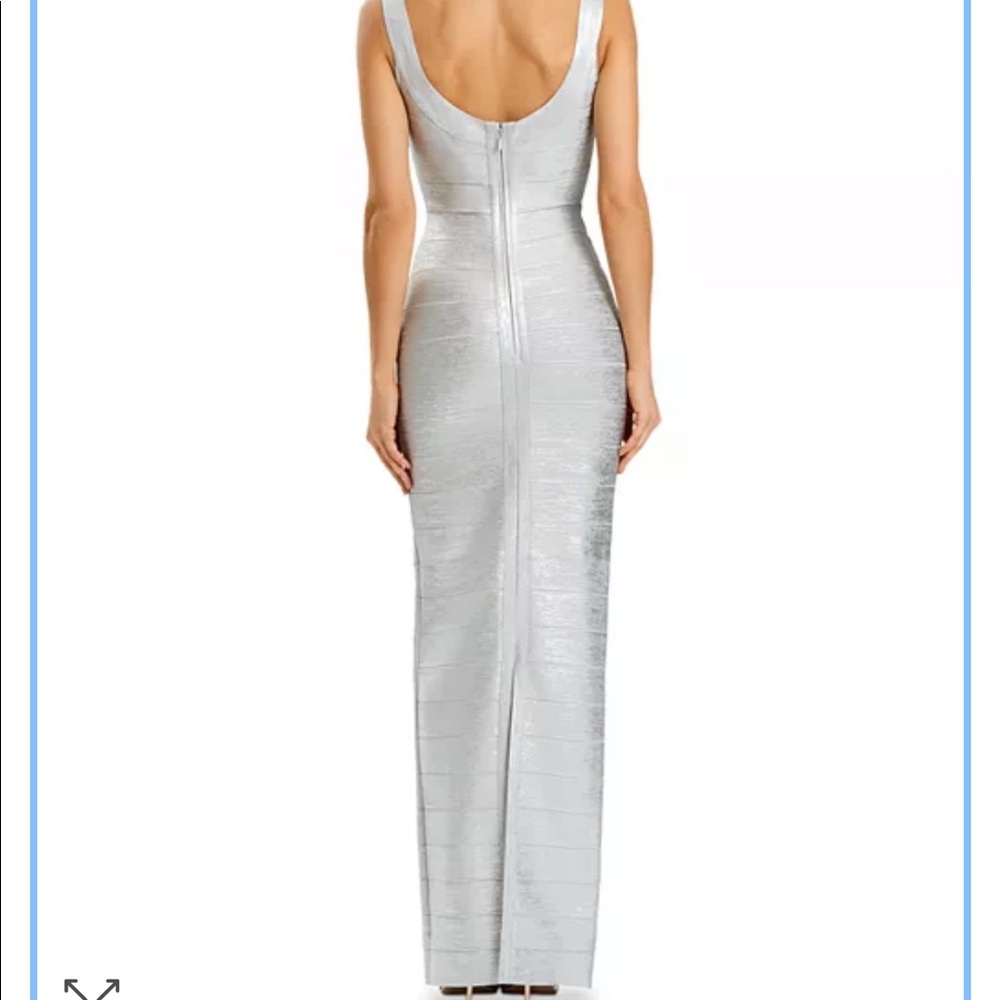 NWT Silver Foil Herve Leger Long Cocktail Dress - Picture 5 of 13
